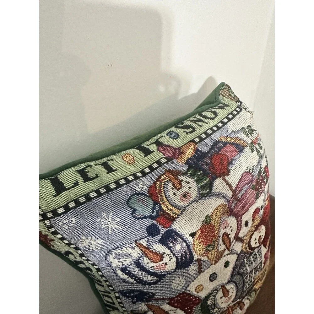 Snowman Tapestry Pillow Green Let It Snow Christmas 17x12